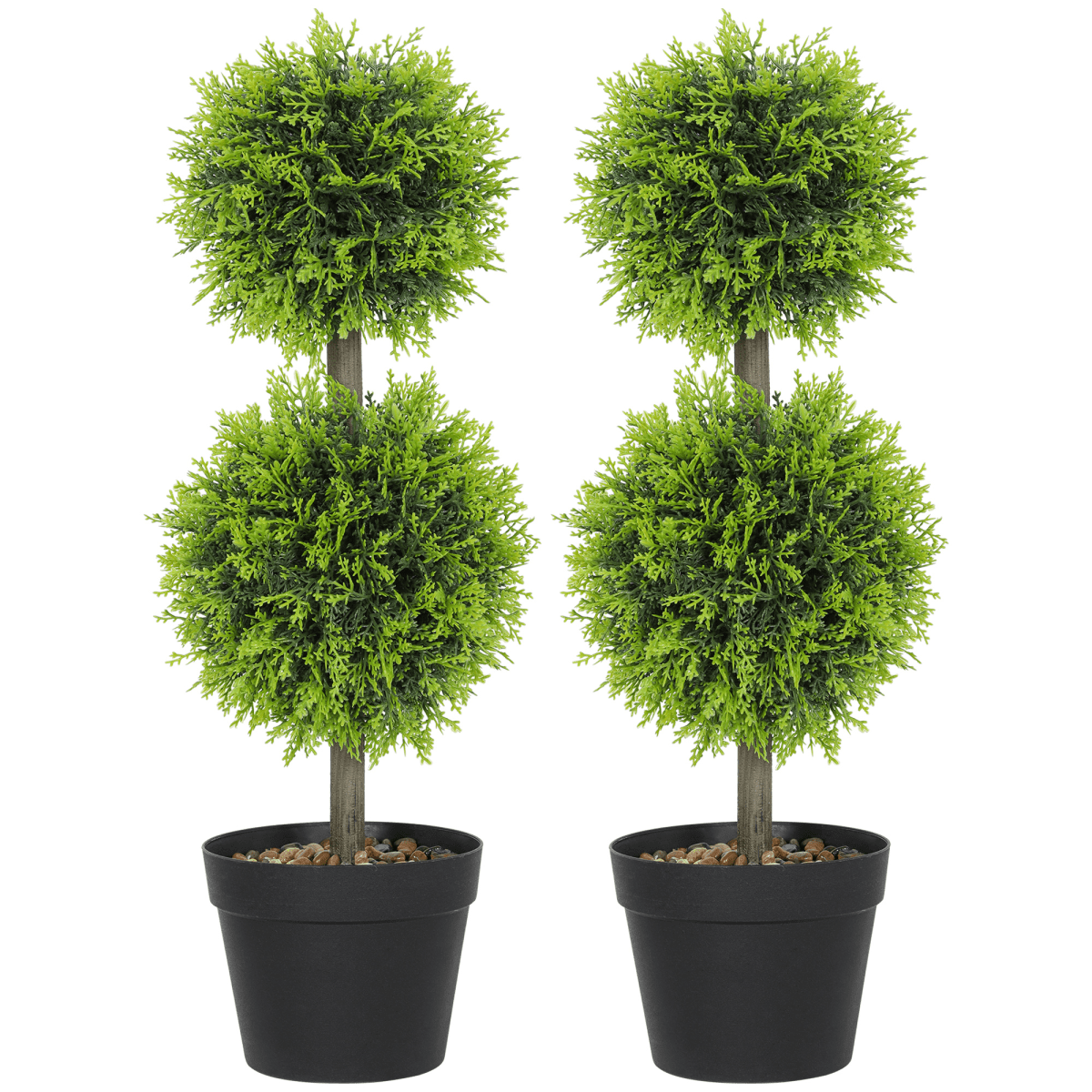 HOMCOM Set of 2 Artificial Topiary Cypress Ball Trees with Pot and Pebbles - plants - express.com