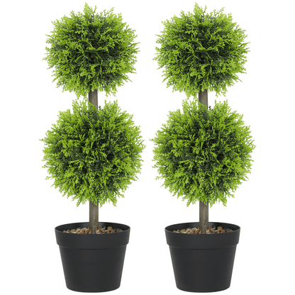 HOMCOM Set of 2 Artificial Topiary Cypress Ball Trees with Pot and Pebbles - plants - express.com