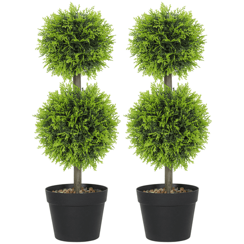 HOMCOM Set of 2 Artificial Topiary Cypress Ball Trees with Pot and Pebbles - plants - express.com