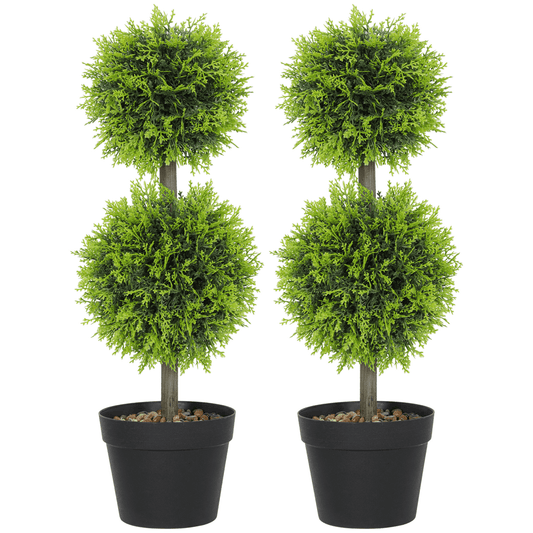HOMCOM Set of 2 Artificial Topiary Cypress Ball Trees with Pot and Pebbles - plants - express.com