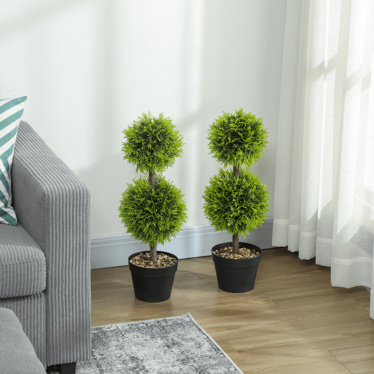 HOMCOM Set of 2 Artificial Topiary Cypress Ball Trees with Pot and Pebbles - plants - express.com