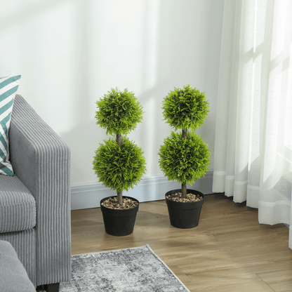 HOMCOM Set of 2 Artificial Topiary Cypress Ball Trees with Pot and Pebbles - plants - express.com
