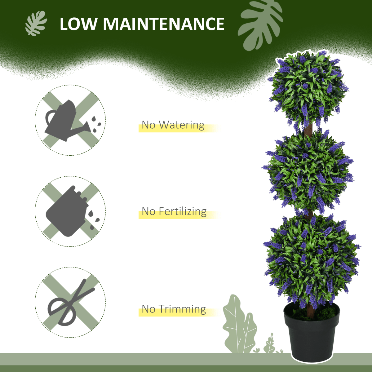 HOMCOM Set of 2 Potted Artificial Plants Ball Tree with Lavender Flowers, 110cm - plants - express.com