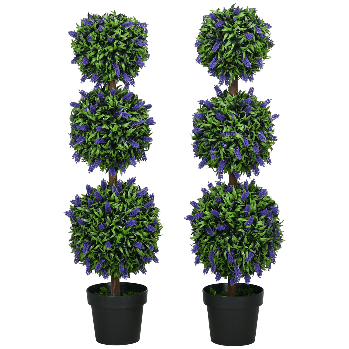 HOMCOM Set of 2 Potted Artificial Plants Ball Tree with Lavender Flowers, 110cm - plants - express.com