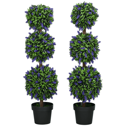 HOMCOM Set of 2 Potted Artificial Plants Ball Tree with Lavender Flowers, 110cm - plants - express.com