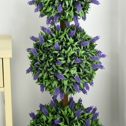 HOMCOM Set of 2 Potted Artificial Plants Ball Tree with Lavender Flowers, 110cm - plants - express.com