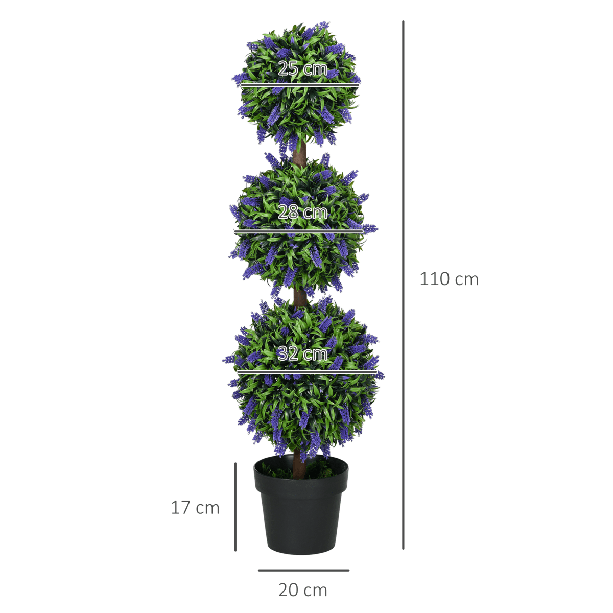 HOMCOM Set of 2 Potted Artificial Plants Ball Tree with Lavender Flowers, 110cm - plants - express.com