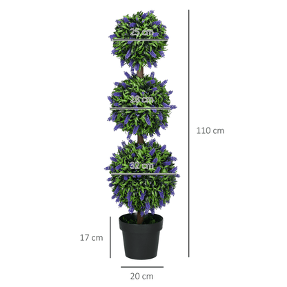 HOMCOM Set of 2 Potted Artificial Plants Ball Tree with Lavender Flowers, 110cm - plants - express.com