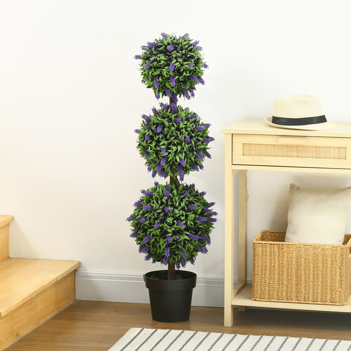 HOMCOM Set of 2 Potted Artificial Plants Ball Tree with Lavender Flowers, 110cm - plants - express.com