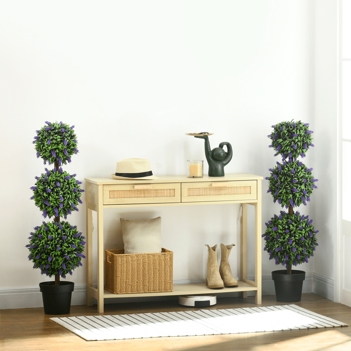 HOMCOM Set of 2 Potted Artificial Plants Ball Tree with Lavender Flowers, 110cm - plants - express.com