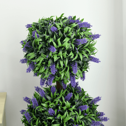 HOMCOM Set of 2 Potted Artificial Plants Ball Tree with Lavender Flowers, 110cm - plants - express.com