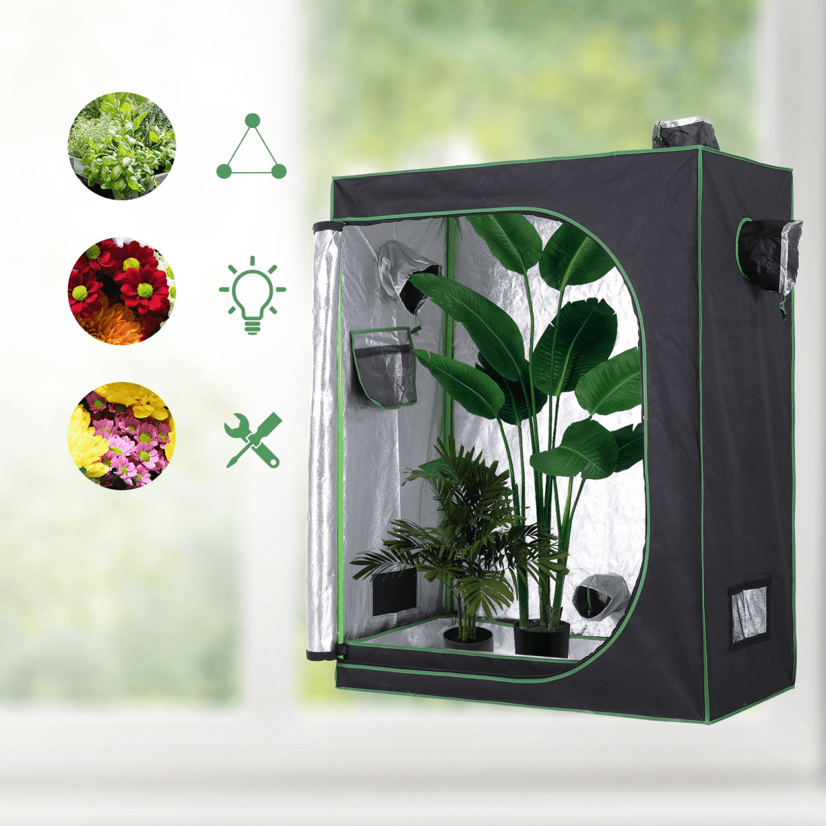 Hydroponic Plant Grow Tent Reflective Mylar Green Room 120L x60W x150Hcm Silver - plants - express.com