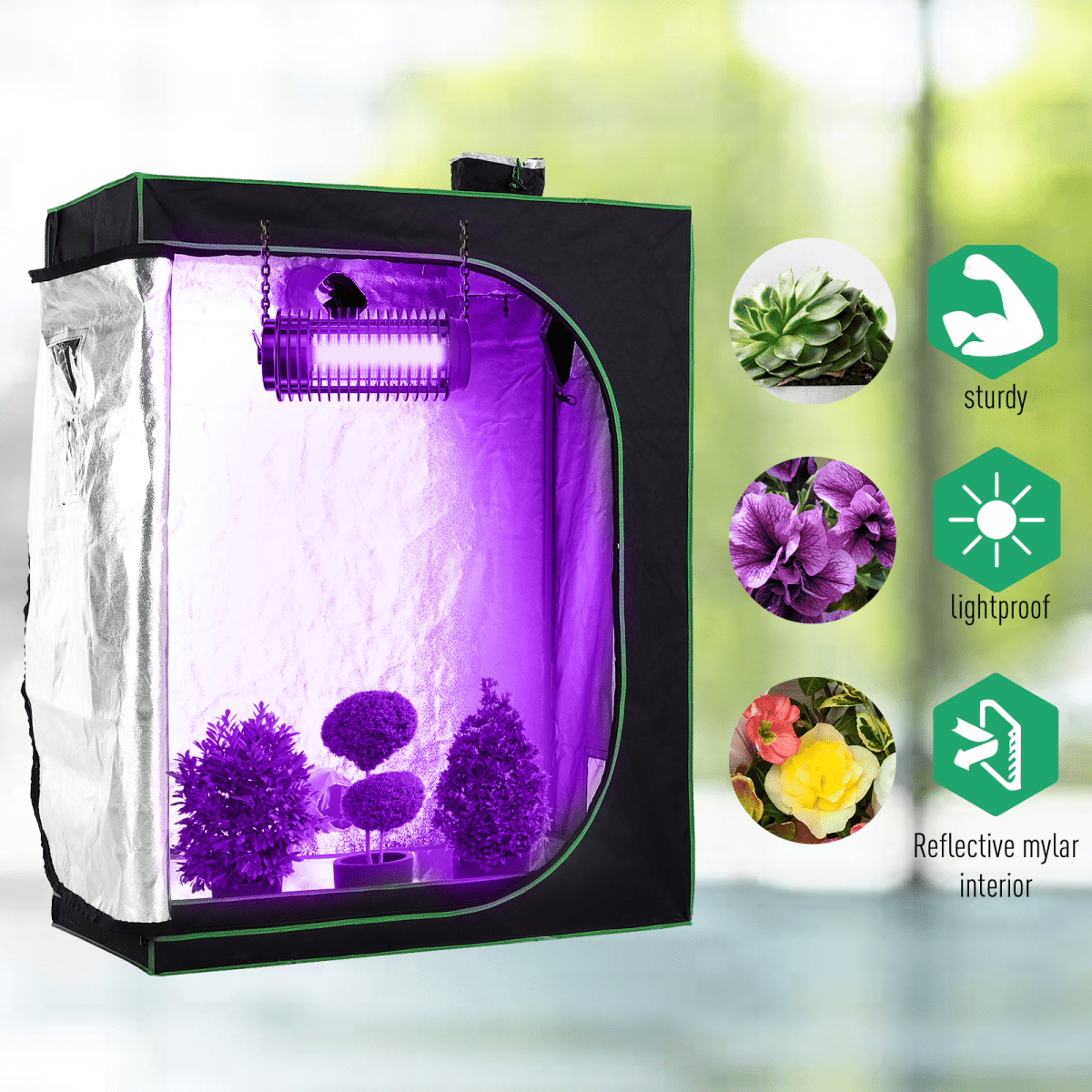 Hydroponic Plant Grow Tent Reflective Mylar Green Room 120L x60W x150Hcm Silver - plants - express.com