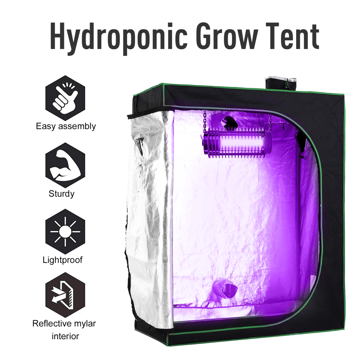 Hydroponic Plant Grow Tent Reflective Mylar Green Room 120L x60W x150Hcm Silver - plants - express.com