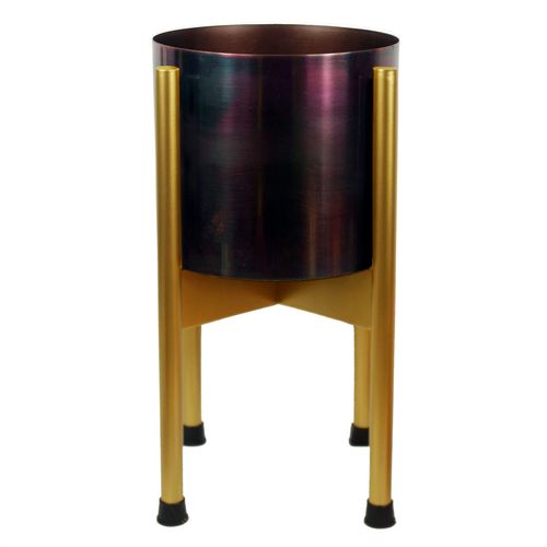 Iridescent Gold Metal Planter Stand with Unique Rainbow Planter - 38.5cm - plants - express.com