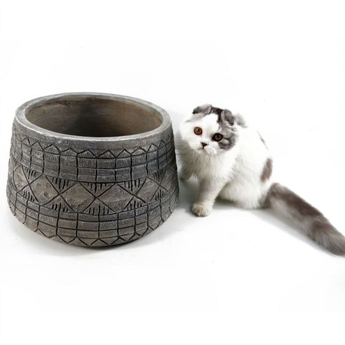 Large 22cm Grey Gliese Embossed Planter - Rustic Elegance for Any Space - plants - express.com