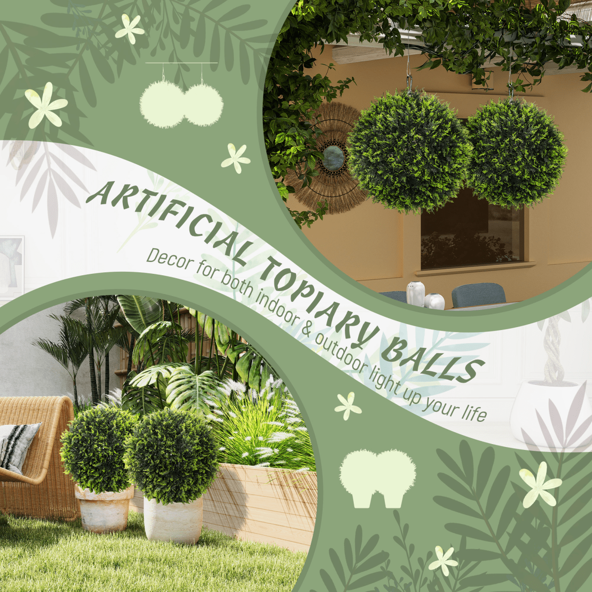 Lush Greenery Made Easy: Set of 2 HOMCOM Faux Cedar Topiary Balls - plants - express.com