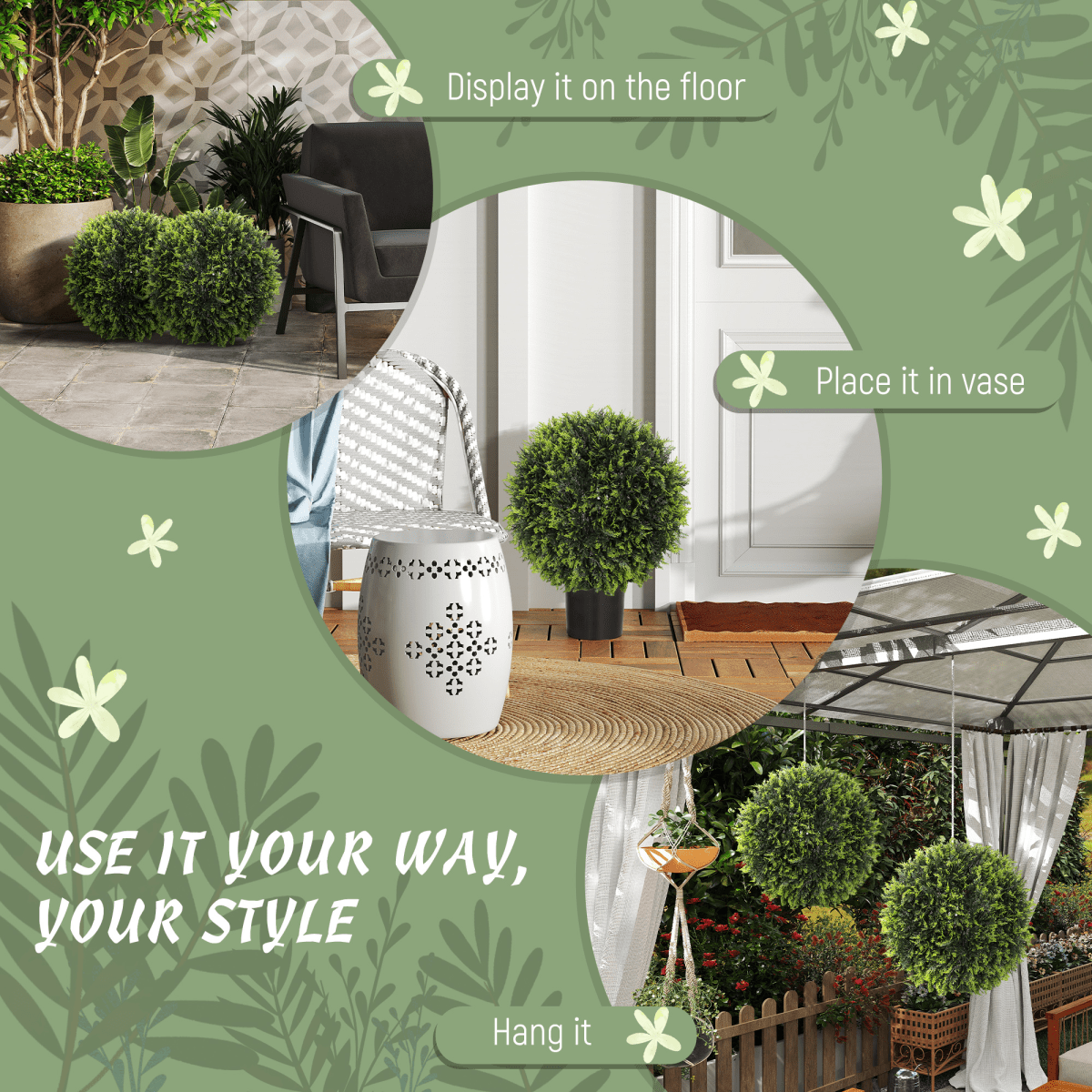 Lush Greenery Made Easy: Set of 2 HOMCOM Faux Cedar Topiary Balls - plants - express.com