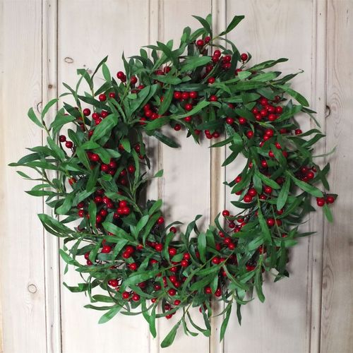 Luxurious 24" Mistletoe & Red Berry Christmas Wreath - Festive Elegance - plants - express.com