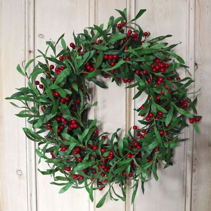 Luxurious 24" Mistletoe & Red Berry Christmas Wreath - Festive Elegance - plants - express.com