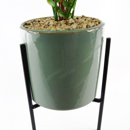 Luxurious 40cm Artificial Fern in Ceramic Planter & Stylish Metal Stand - plants - express.com