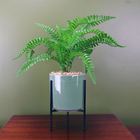 Luxurious 40cm Artificial Fern in Ceramic Planter & Stylish Metal Stand - plants - express.com