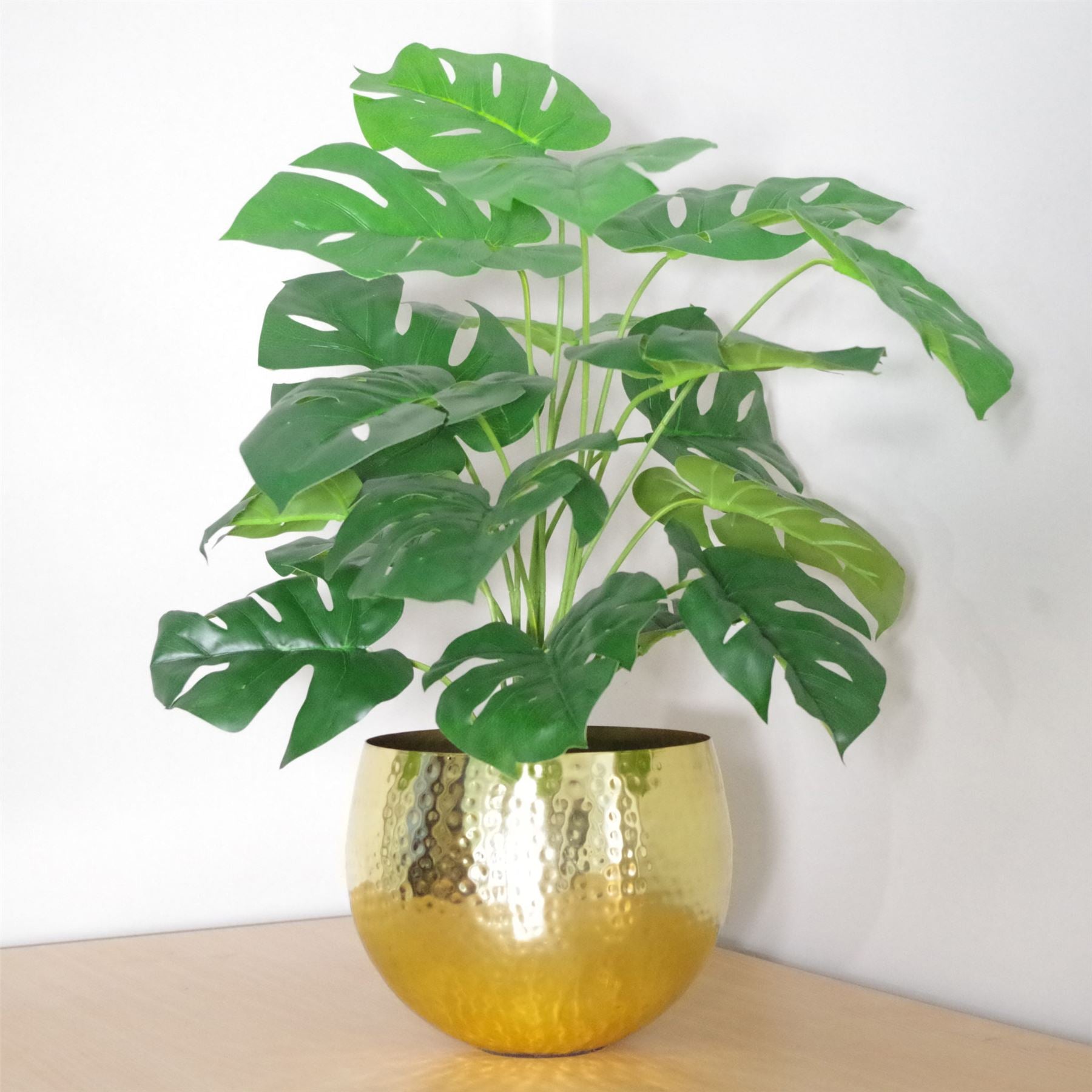 faux monstera Luxurious 60cm Faux Monstera with Elegant Brass Planter