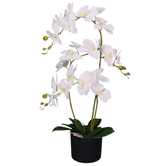 Luxurious 65cm White Potted Artificial Orchid - Stunning 3 Stem Arrangement - plants - express.com