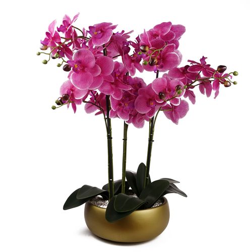 Luxury 60cm Artificial Pink Orchid in Elegant Gold Ceramic Planter - plants - express.com