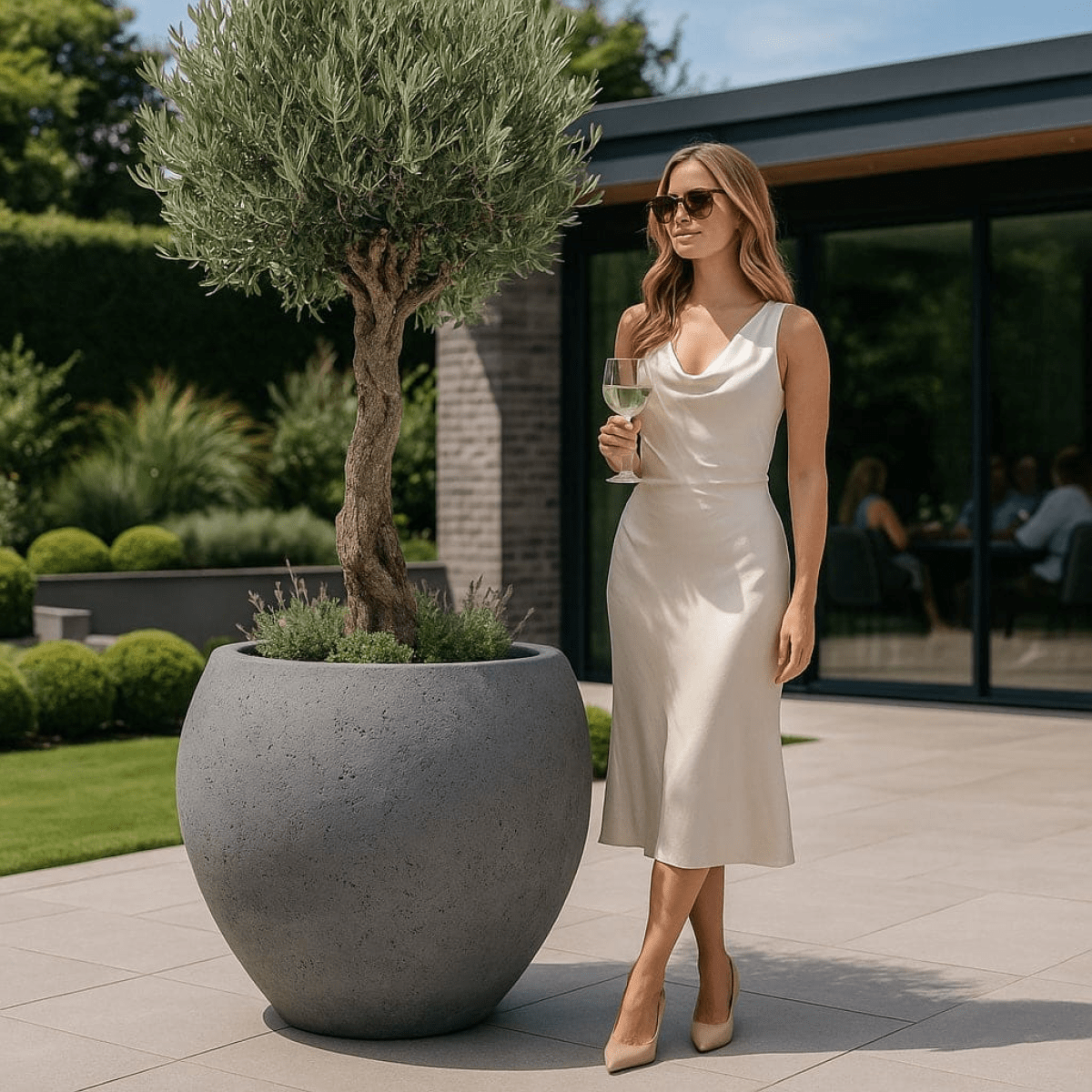 Orbello Onyx Dusk: 70cm Extra Large Concrete Sphere Planter for Stunning Displays - plants - express.com