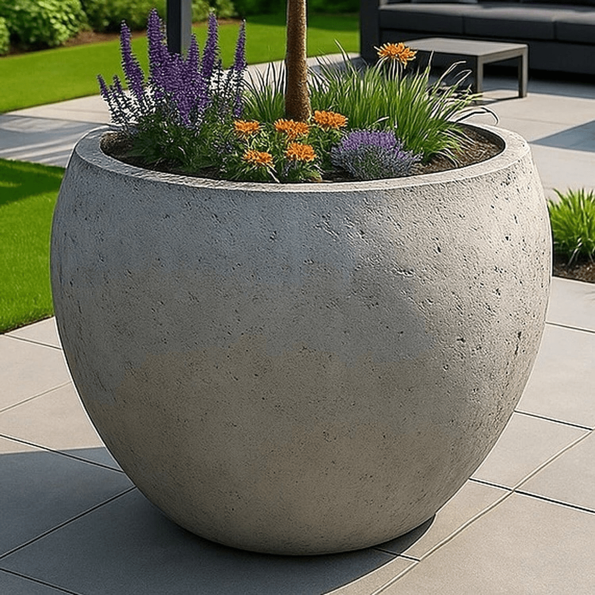 Orbello Onyx Dusk XXL 110cm Concrete Sphere Planter - 686L Statement Pot - plants - express.com
