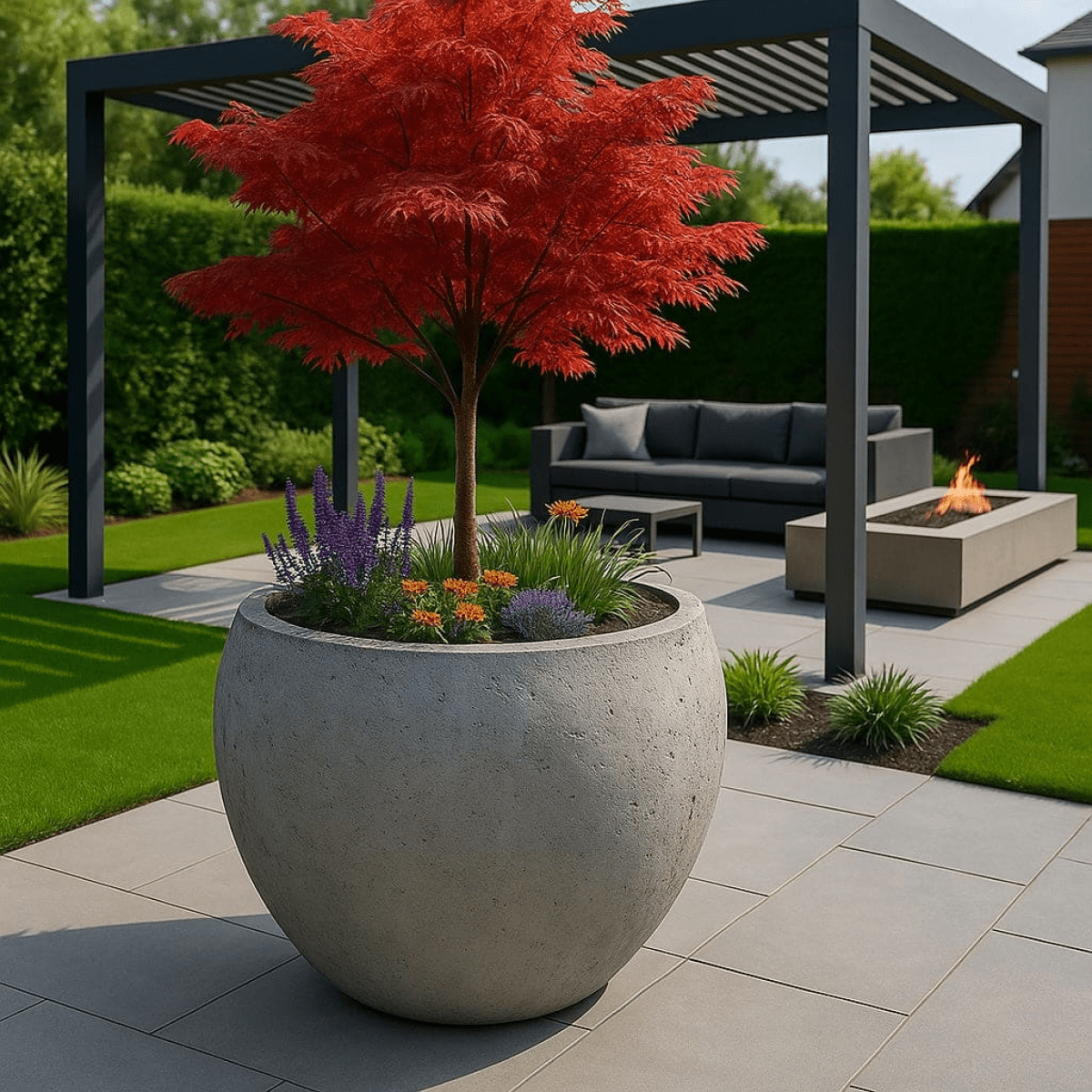 Orbello Onyx Dusk XXL 110cm Concrete Sphere Planter - 686L Statement Pot - plants - express.com