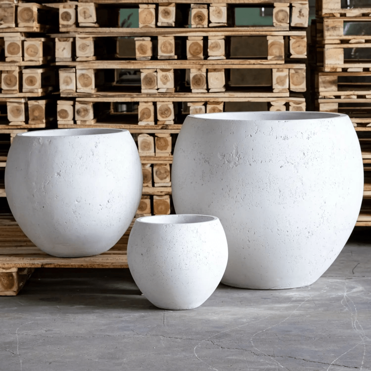 Orbello | White Mist – 55cm Extra Large Concrete Sphere Planter – 82L Round Plant Pot - plants - express.com