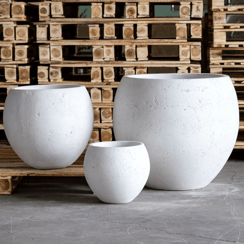 Orbello | White Mist – 55cm Extra Large Concrete Sphere Planter – 82L Round Plant Pot - plants - express.com
