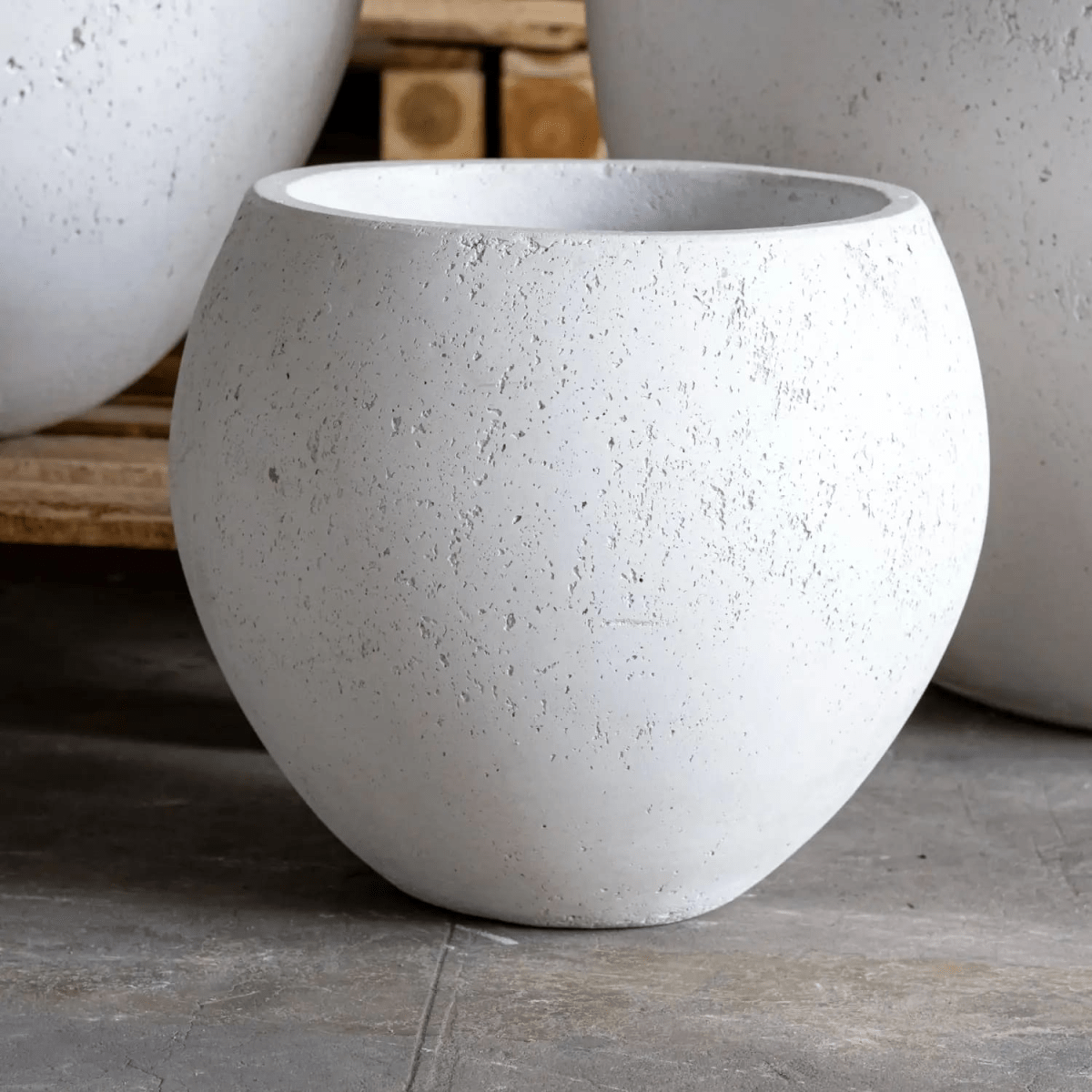 Orbello | White Mist – 55cm Extra Large Concrete Sphere Planter – 82L Round Plant Pot - plants - express.com