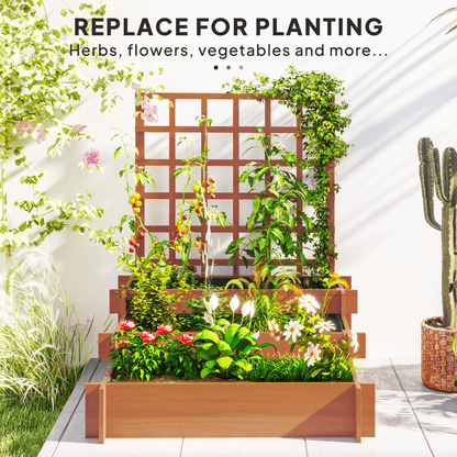 Outdoor Fir Wood Climbing Plant Trellis with Triple Planter Boxes - plants - express.com