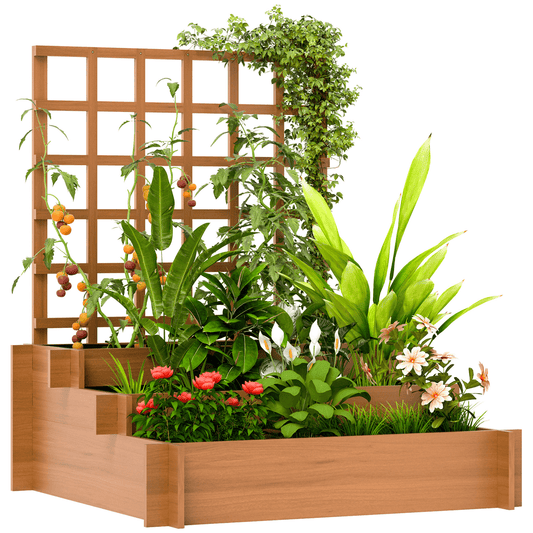 Outdoor Fir Wood Climbing Plant Trellis with Triple Planter Boxes - plants - express.com