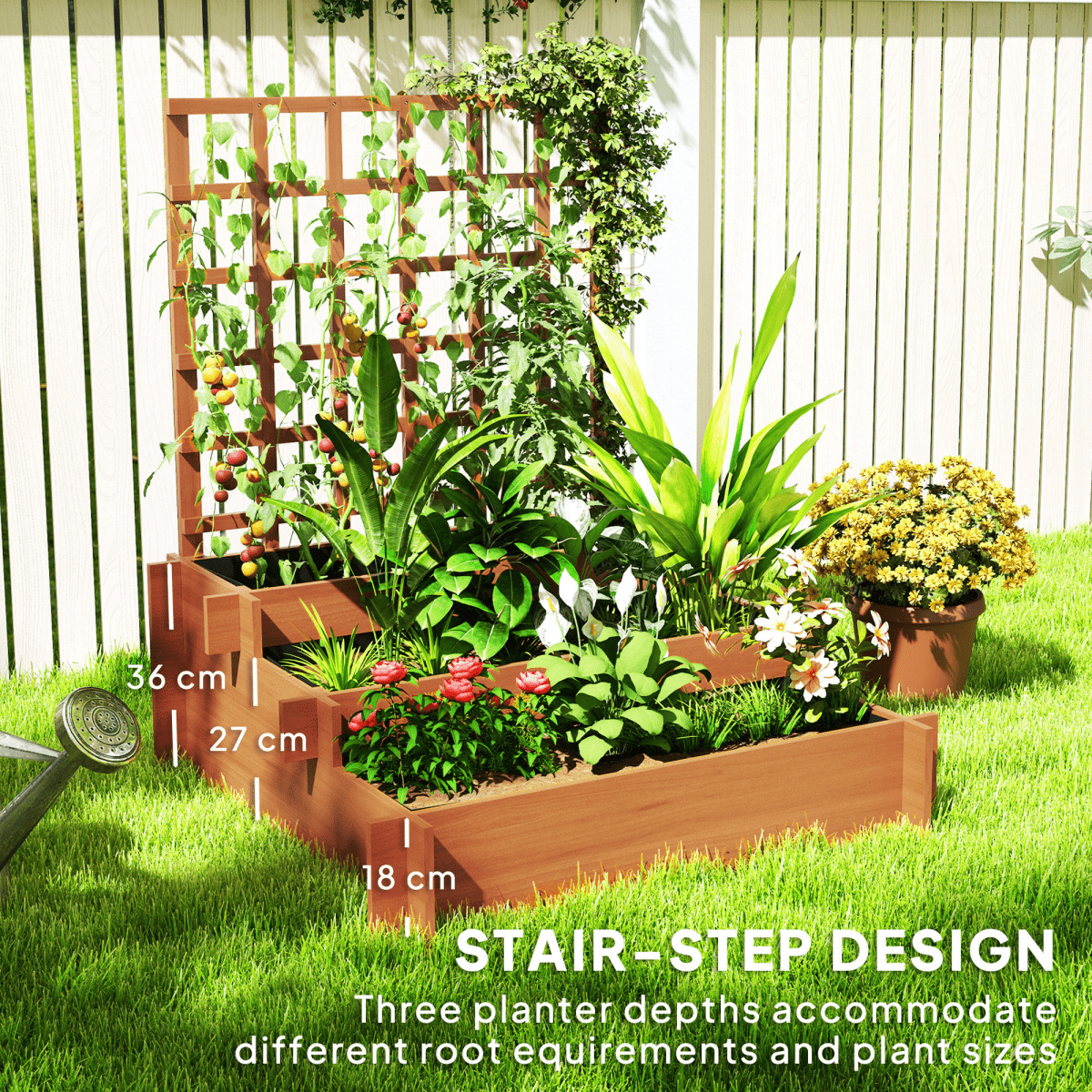 Outdoor Fir Wood Climbing Plant Trellis with Triple Planter Boxes - plants - express.com