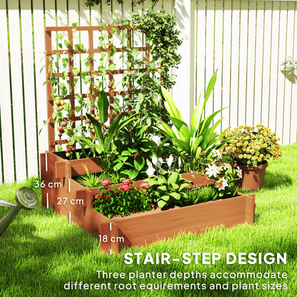 Outdoor Fir Wood Climbing Plant Trellis with Triple Planter Boxes - plants - express.com