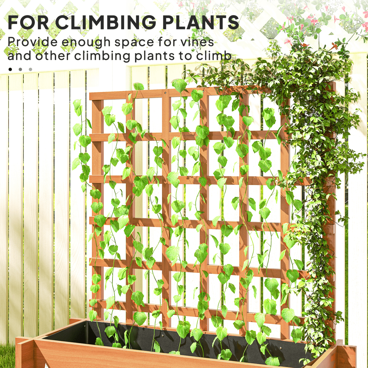 Outdoor Fir Wood Climbing Plant Trellis with Triple Planter Boxes - plants - express.com