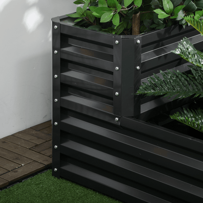 Outsunny 2 Tier Galvanised Raised Garden Bed Planter Box Open Bottom Dark Grey - plants - express.com