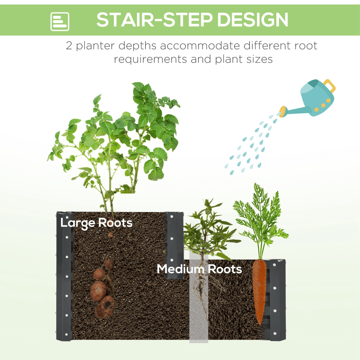 Outsunny 2 Tier Galvanised Raised Garden Bed Planter Box Open Bottom Dark Grey - plants - express.com