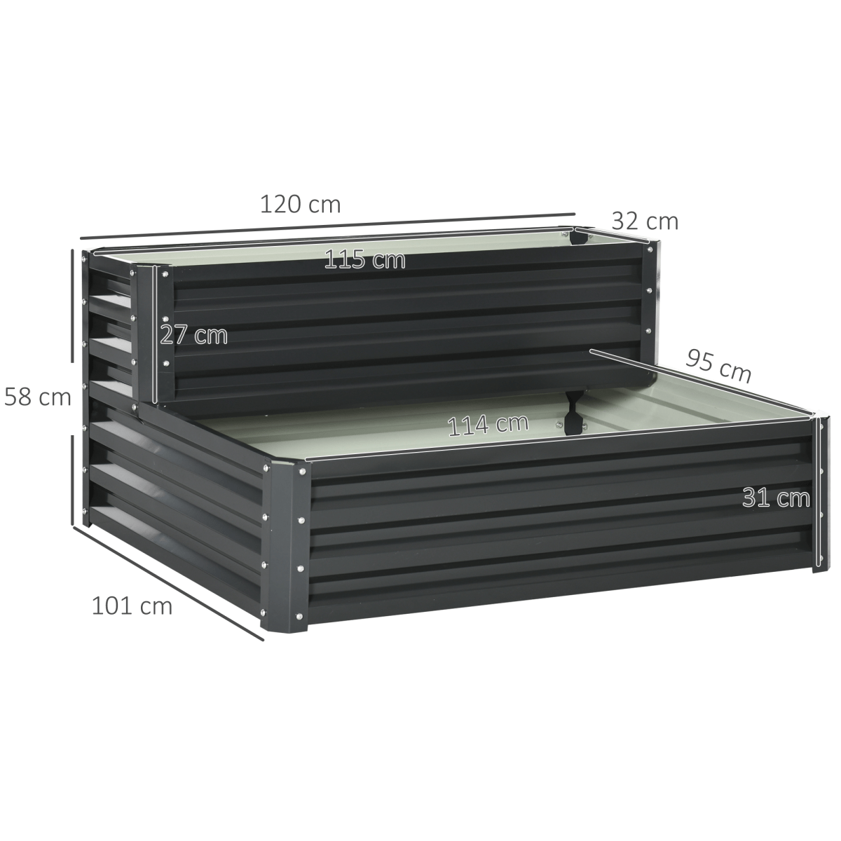 Outsunny 2 Tier Galvanised Raised Garden Bed Planter Box Open Bottom Dark Grey - plants - express.com