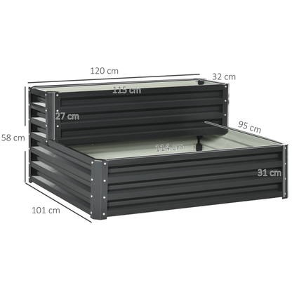 Outsunny 2 Tier Galvanised Raised Garden Bed Planter Box Open Bottom Dark Grey - plants - express.com