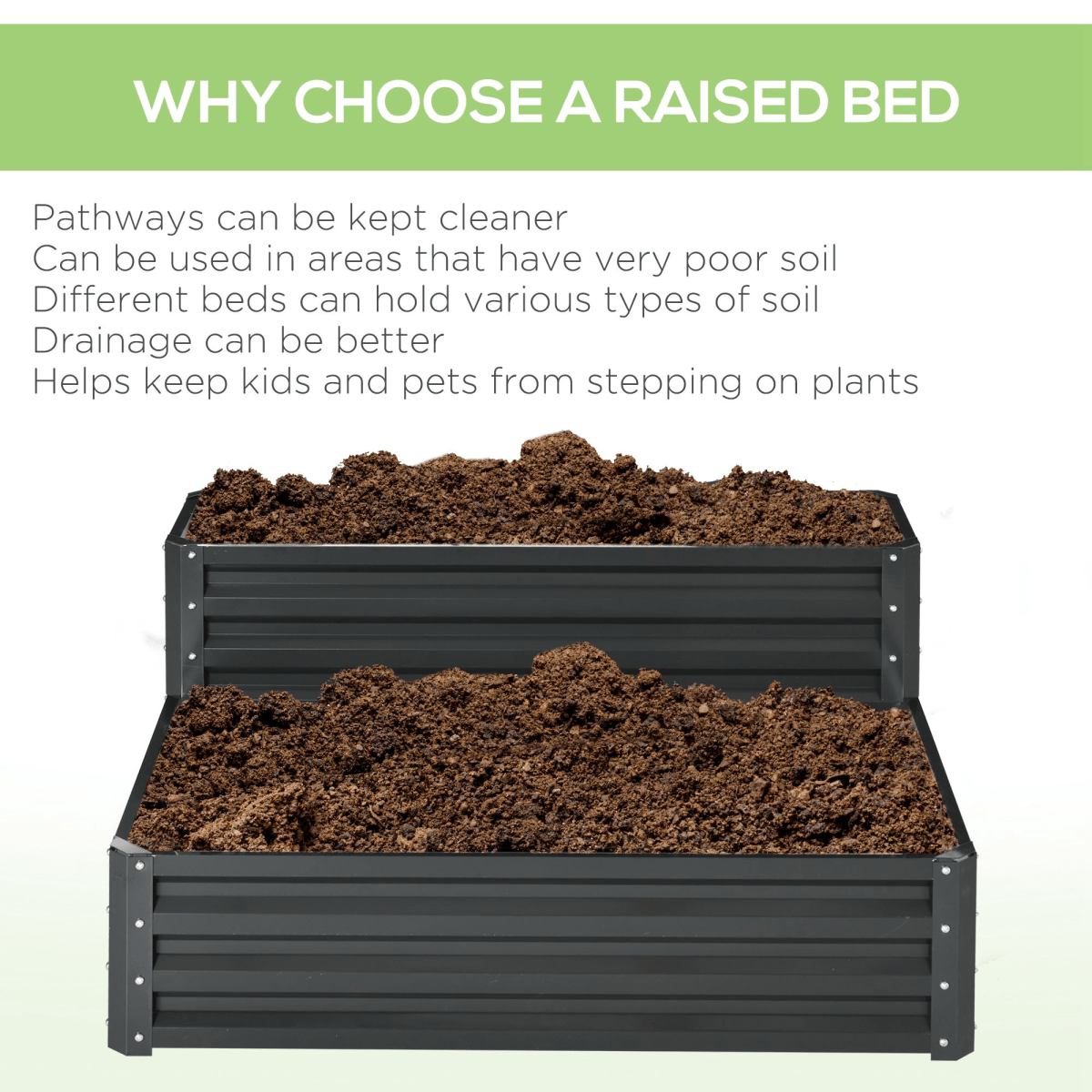 Outsunny 2 Tier Galvanised Raised Garden Bed Planter Box Open Bottom Dark Grey - plants - express.com