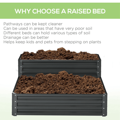 Outsunny 2 Tier Galvanised Raised Garden Bed Planter Box Open Bottom Dark Grey - plants - express.com