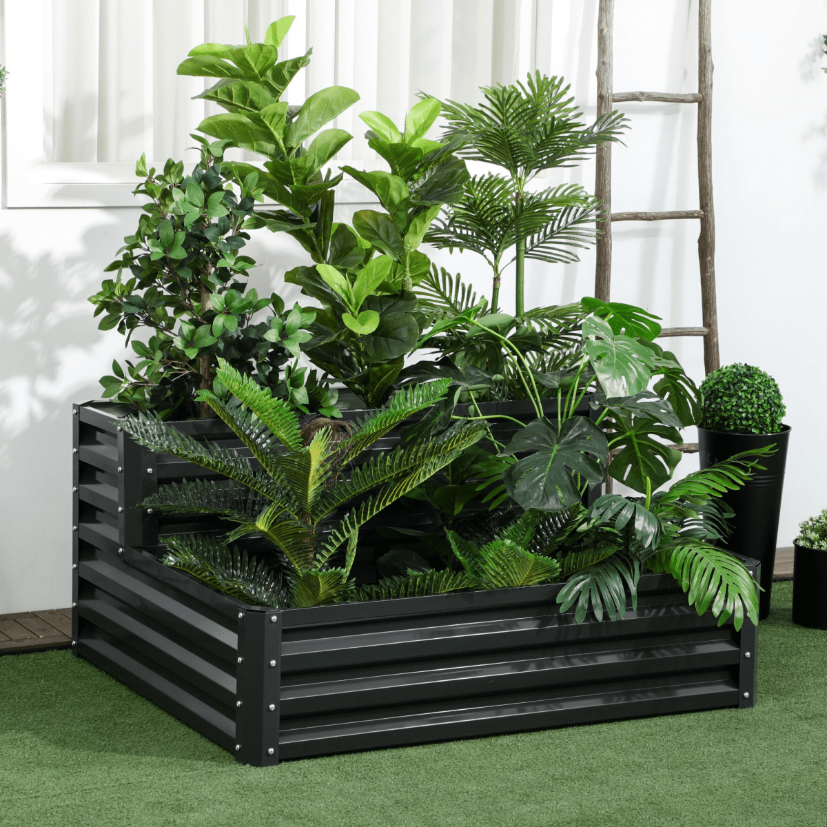 Outsunny 2 Tier Galvanised Raised Garden Bed Planter Box Open Bottom Dark Grey - plants - express.com