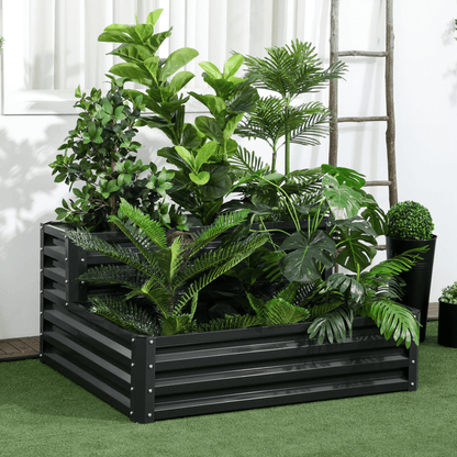 Outsunny 2 Tier Galvanised Raised Garden Bed Planter Box Open Bottom Dark Grey - plants - express.com