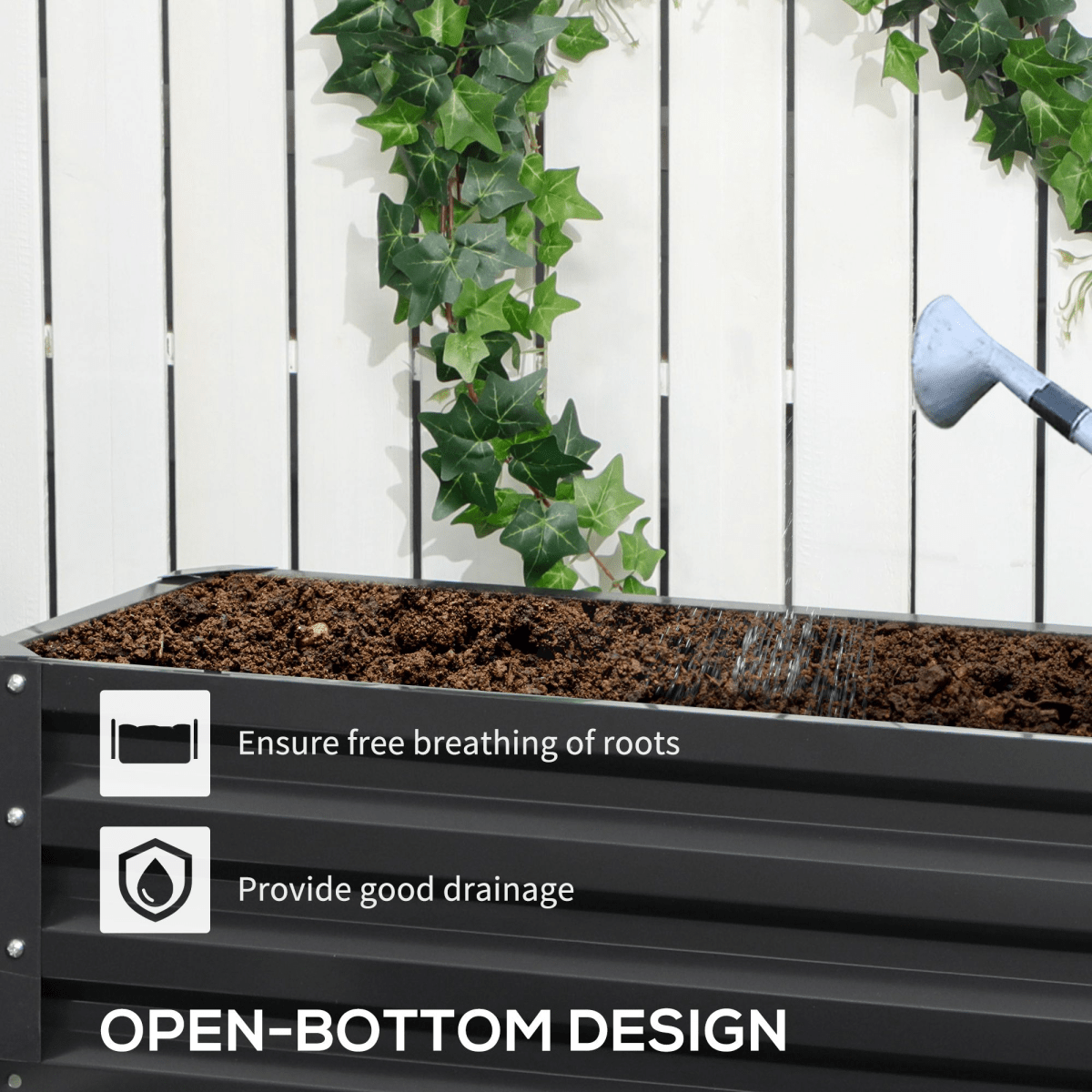 Outsunny 2 Tier Galvanised Raised Garden Bed Planter Box Open Bottom Dark Grey - plants - express.com