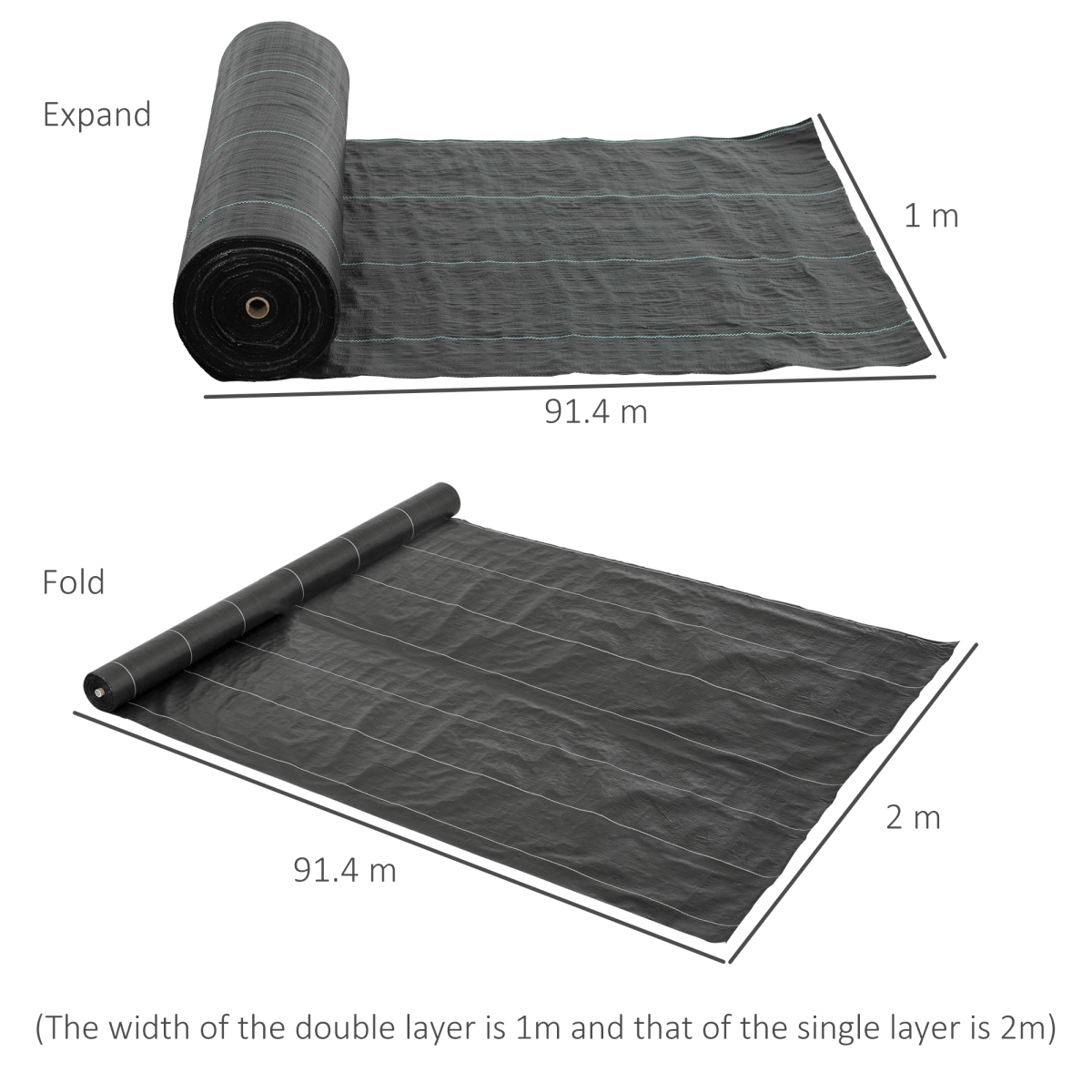 Outsunny 2m x 90m Weed Control Membrane, Heavy Duty Weed Barrier Fabric - plants - express.com